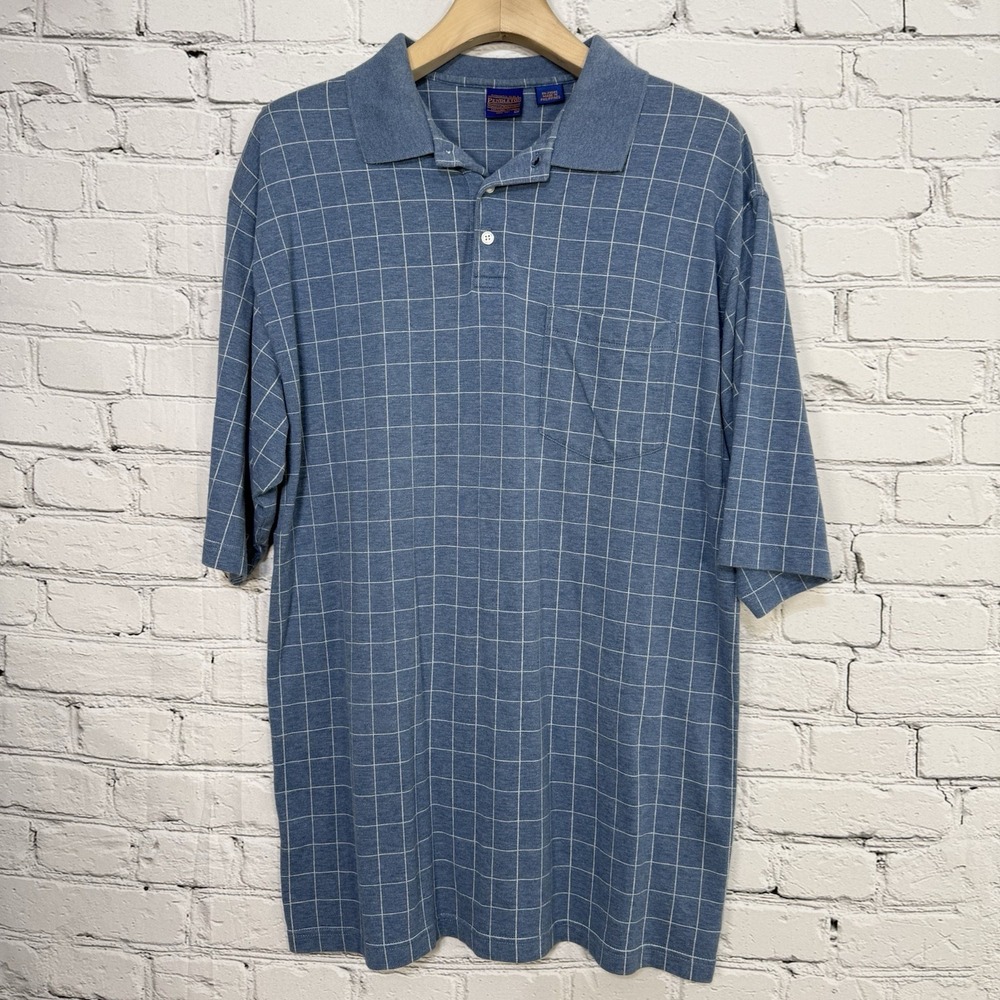 Vintage Pendleton Mens Polo Shirt‎ XL Golf Oversized Blue Window Pane Check 90s